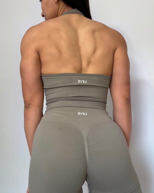 LevéSkin Taupe Halter Neck and Short Set