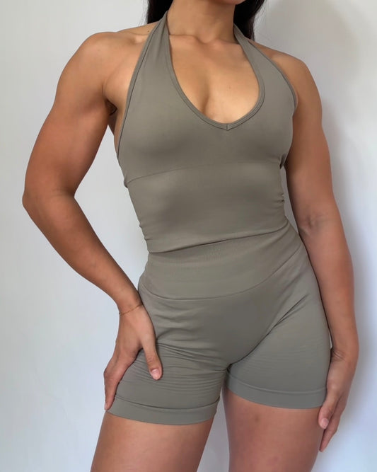 LevéSkin Taupe Halter Neck and Short Set