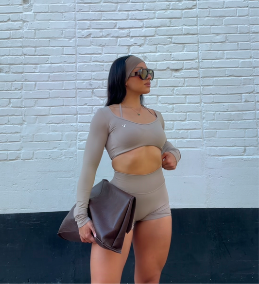 Elevé Long Sleeve Beige Top