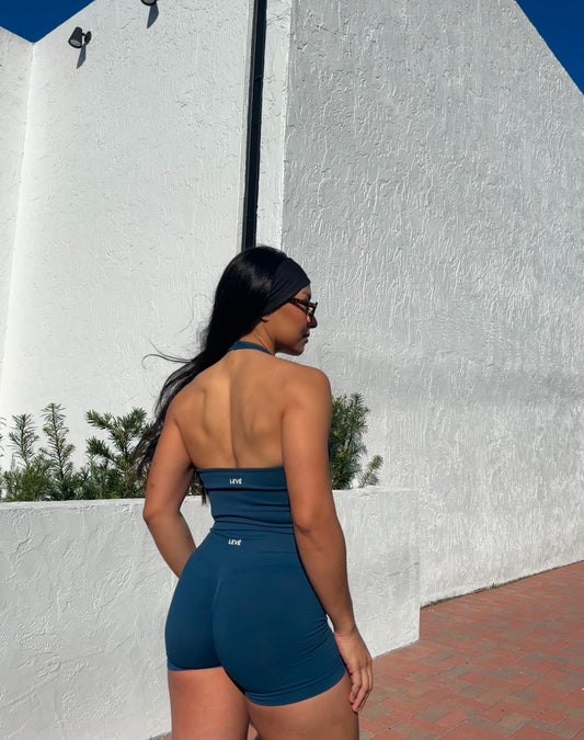 LevéSkin Navy Halter Neck and Short Set